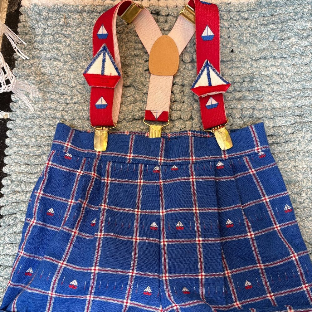 ADORABLE Vintage Baby Sailing Shorts and Matching Suspenders- size 12 months